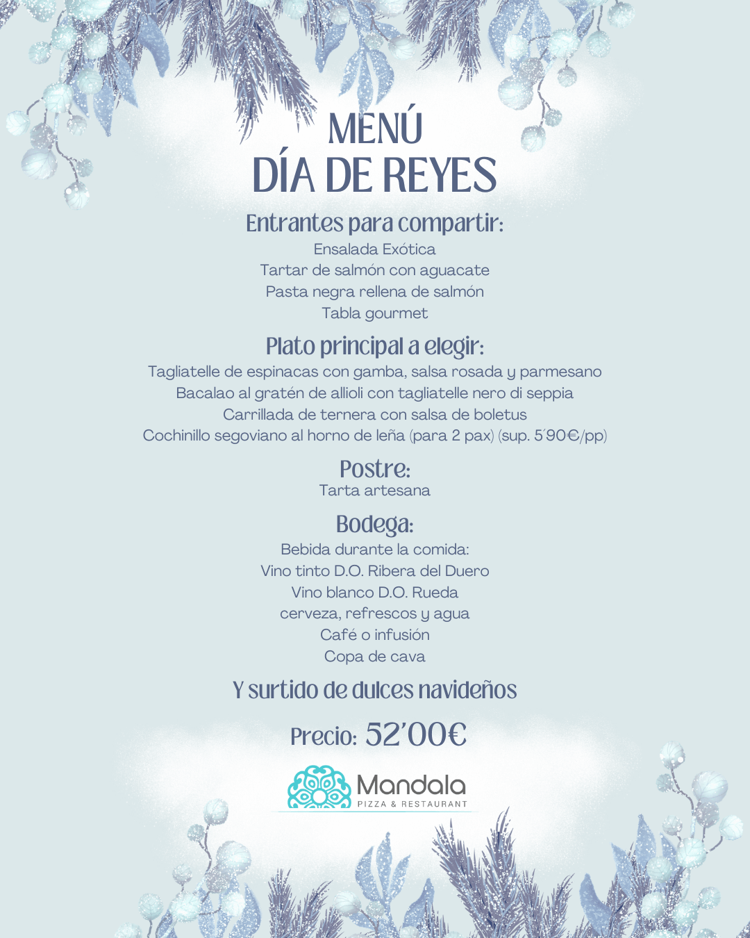 Menu Dia de Reyes Restaurante Mandala