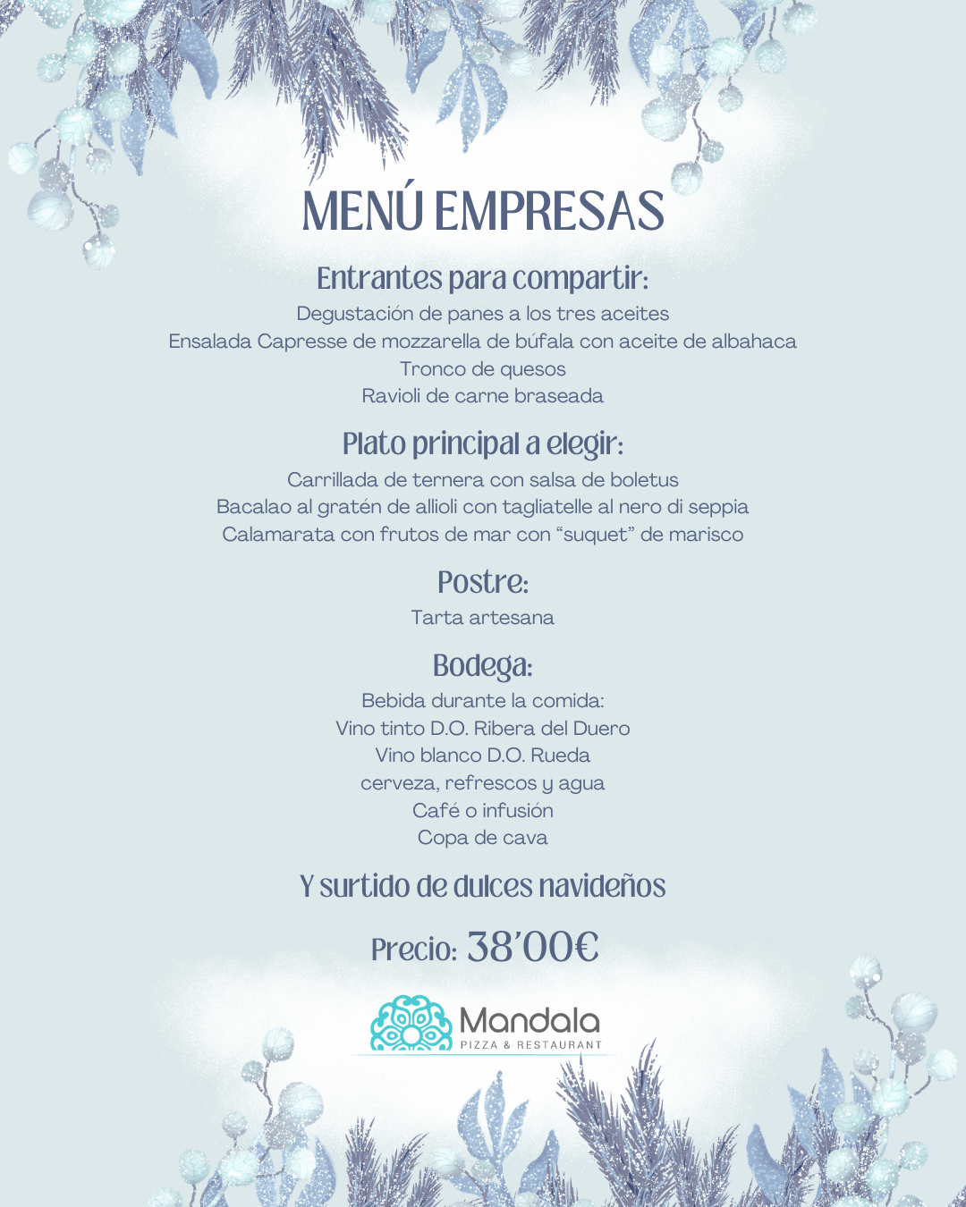 Menu Empresas Navidad Restaurante Mandala